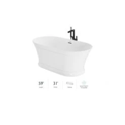 Jacuzzi Serafina 59" Free Standing Soaking Tub with Center Drain, Drain Assembly and Overflow - Includes Floor Mounted Tub Filler with Hand Shower
