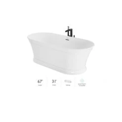 Jacuzzi Serafina 67" Free Standing Soaking Tub with Center Drain, Drain Assembly and Overflow - Includes Floor Mounted Tub Filler with Hand Shower