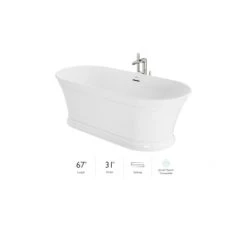 Jacuzzi Serafina 67" Free Standing Soaking Tub with Center Drain, Drain Assembly and Overflow - Includes Floor Mounted Tub Filler with Hand Shower