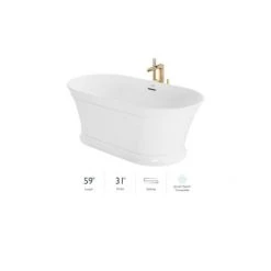 Jacuzzi Serafina 59" Free Standing Soaking Tub with Center Drain, Drain Assembly and Overflow - Includes Floor Mounted Tub Filler with Hand Shower