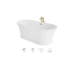 Jacuzzi Serafina 67" Free Standing Soaking Tub with Center Drain, Drain Assembly and Overflow - Includes Floor Mounted Tub Filler with Hand Shower