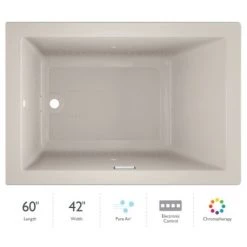 Jacuzzi 60" x 42" Solna™ Drop-In/Undermount Luxury Pure Air® Bathtub with Luxury Controls, Chromatherapy and Left Drain