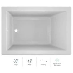 Jacuzzi 60" x 42" Solna™ Drop-In/Undermount Luxury Soaking Bathtub with Reversible Drain Placement
