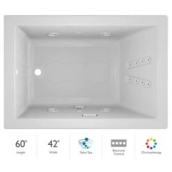 Jacuzzi 60" x 42" Solna™ Drop-In/Undermount Luxury Salon® Spa Bathtub with Luxury Controls, Chromatherapy, Heater and Right Drain