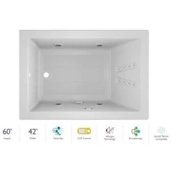 Jacuzzi 60" x 42" Solna™ Drop-In/Undermount Luxury Salon® Spa Bathtub with Luxury LCD Controls, Illumatherapy, Whisper Technology™, Heater and Right Drain