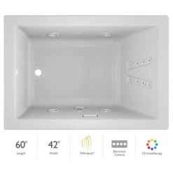 Jacuzzi 60" x 42" Solna™ Drop-In/Undermount Luxury Whirlpool Bathtub with Luxury Controls, Chromatherapy, Heater and Left Drain