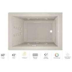 Jacuzzi 60" x 42" Solna™ Drop-In/Undermount Luxury Whirlpool Bathtub with Luxury Controls, Chromatherapy, Whisper Technology™, Heater and Right Drain