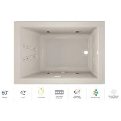 Jacuzzi Solna 60" Whirlpool Drop In Bathtub with Right Drain and Illumatherapy Lighting / Whisper Technology™ - Luxury Controls and Left Hand Pump
