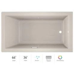 Jacuzzi 66" x 36" Solna™ Drop-In/Undermount Luxury Pure Air® Bathtub with Luxury Controls, Chromatherapy and Right Drain