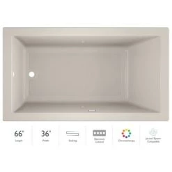 Jacuzzi 66" x 36" Solna™ Drop-In/Undermount Luxury Soaking Bathtub with Chromatherapy, Basic Controls and Reversible Drain Placement