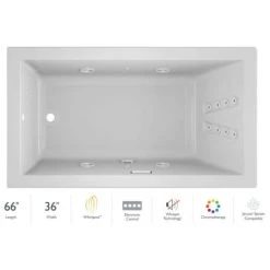 Jacuzzi 66" x 36" Solna™ Drop-In/Undermount Luxury Whirlpool Bathtub with Luxury Controls, Chromatherapy, Whisper Technology™, Heater and Left Drain