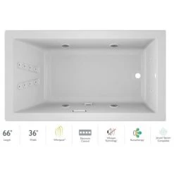 Jacuzzi 66" x 36" Solna™ Drop-In/Undermount Luxury Whirlpool Bathtub with Luxury Controls, Illumatherapy, Whisper Technology™, Heater and Right Drain