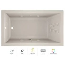 Jacuzzi 72" x 42" Solna™ Drop-In/Undermount Luxury Whirlpool Bathtub with Luxury Controls, Chromatherapy, Heater and Left Drain
