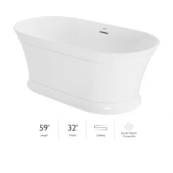 Jacuzzi Lyndsay 59" Free Standing Acrylic Soaking Tub with Center Drain, Drain Assembly and Overflow