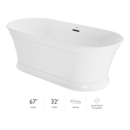 Jacuzzi Lyndsay 67" Free Standing Acrylic Soaking Tub with Center Drain, Drain Assembly and Overflow 3 Jacuzzi Lyndsay 67" Free Standing Acrylic Soaking Tub with Center Drain, Drain Assembly and Overflow