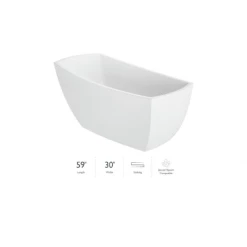 Jacuzzi Stella 59" Free Standing Acrylic Soaking Tub with Reversible Drain, Drain Assembly, and Overflow